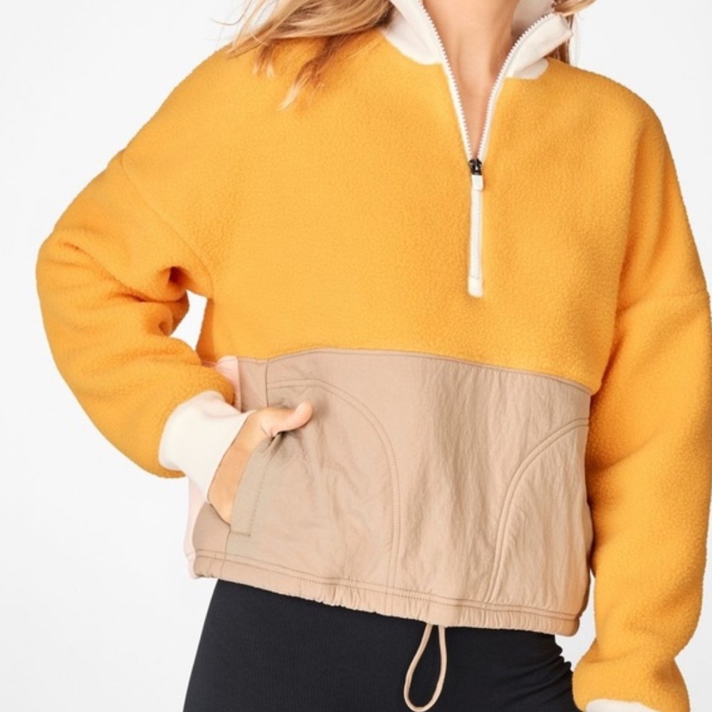 Women's Yellow and Tan Half-Zip Jacket (Fabletics)
